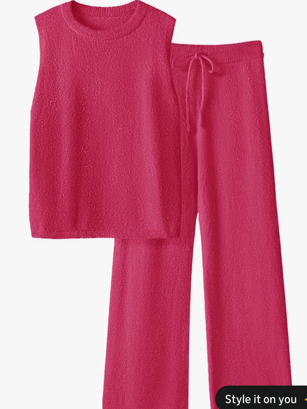Sleeveless Pink Knit Top and Wide-Leg Pants Set